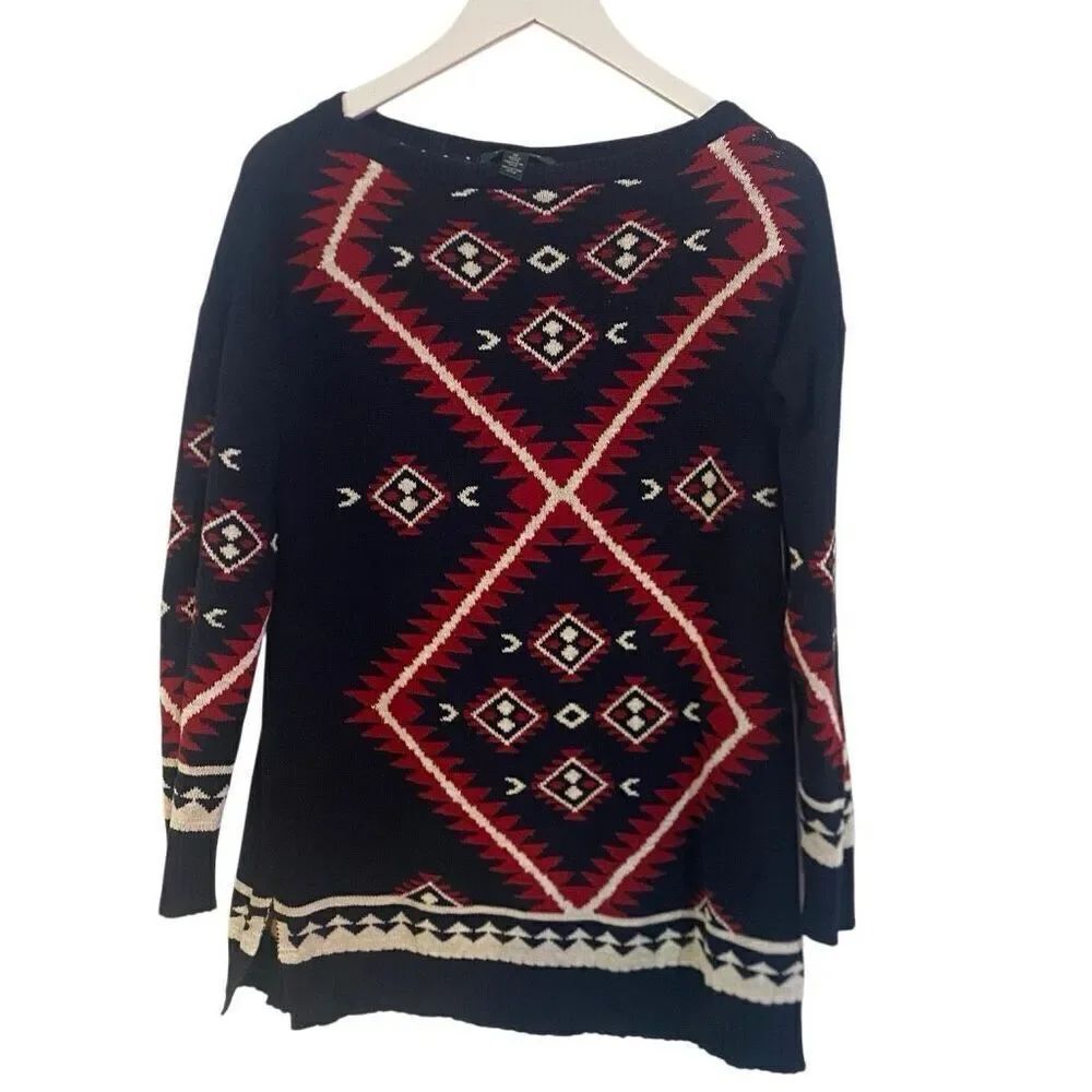 LAUREN Ralph Lauren LRL Southwestern Navy Red Aztec Women's Medium 100% cotton